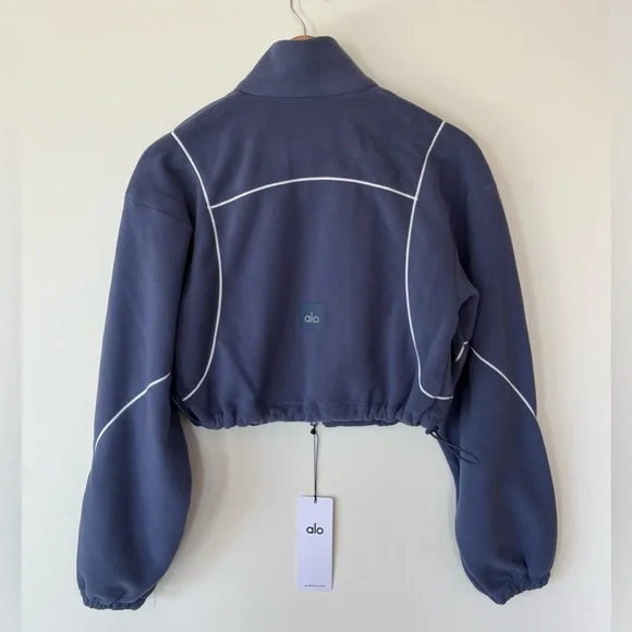 NWT ALO Yoga Polar Fleece Game Time Full-Zip Jacket Size XS Cropped Blue/White - Picture 9 of 12